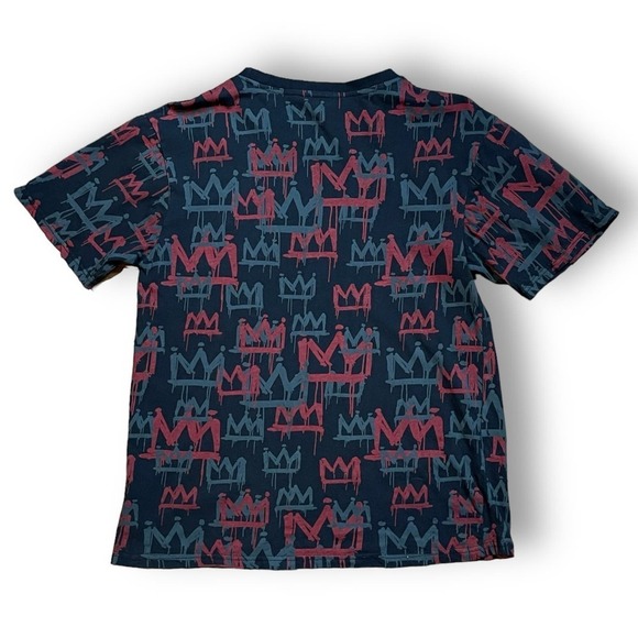 Distortion T-Shirt Mens King All Over Crown Print Black Red Gray Size M - Picture 2 of 8